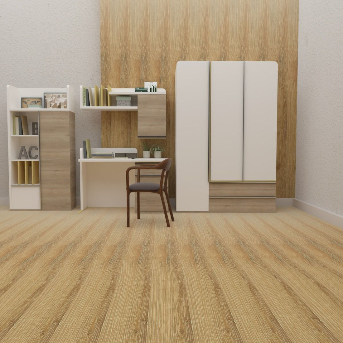 Modern home hallway with golden oak wood effect flooring
