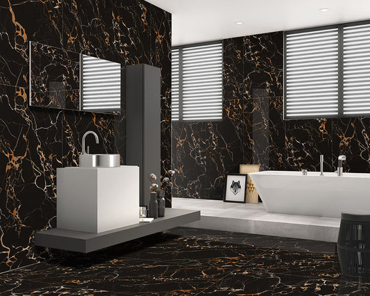 luxury bathroom with marble effect tiles modern spa style design