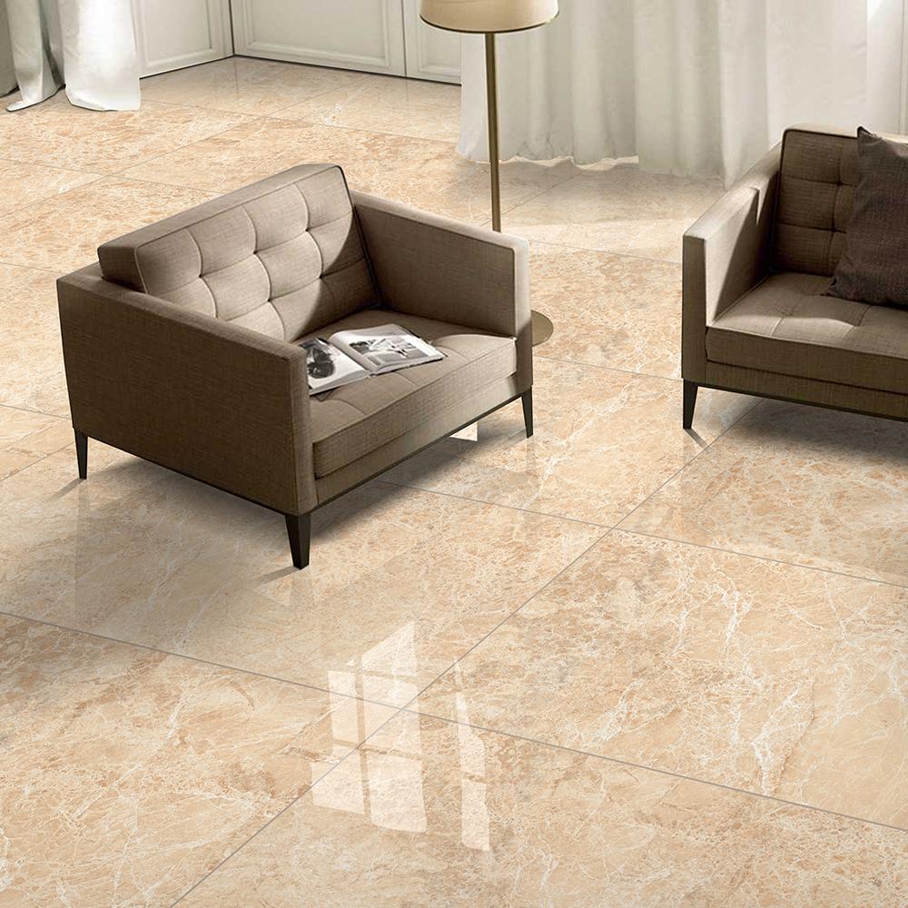 Large format porcelain living room floor tiles in a modern contemporary interior