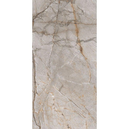 Marble-patterned tile with gray and beige colors on a white background
