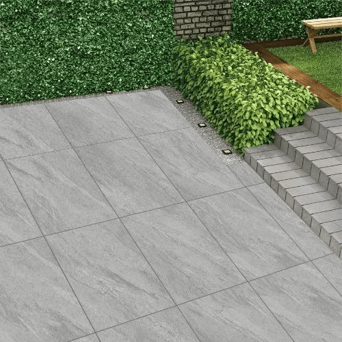 Cross Over Grey porcelain outdoor paving tile 600x900x20mm, grey stone-effect finish