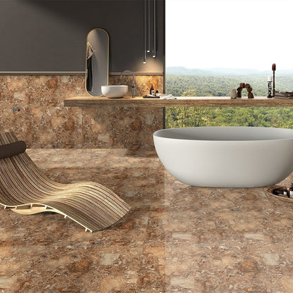 Arty Glossy porcelain tile installed on kitchen floor