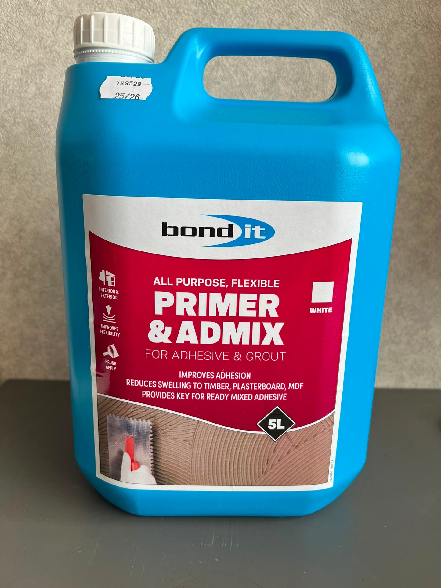 All Purpose Flexible Primer & Admix White 5L container for tile adhesive and grout applications.