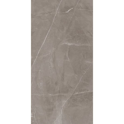 Gray marble-like tile with veining on a white background