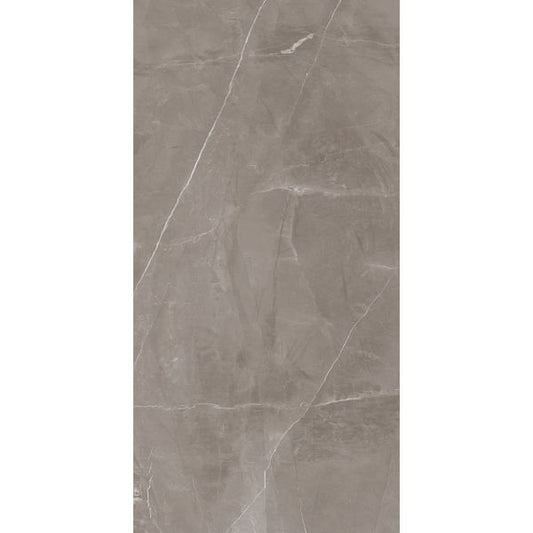 Gray marble-like tile with veining on a white background