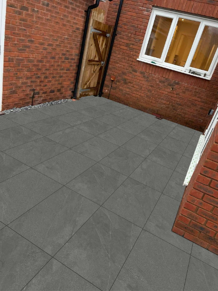 Getafe Nero 600x900 matt outdoor porcelain paving tile in dark stone finish