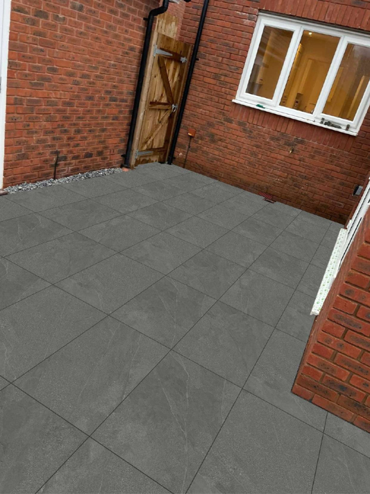 Getafe Nero 600x900 matt outdoor porcelain paving tile in dark stone finish