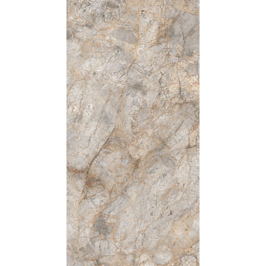 Tile with a beige and gray marble pattern on a white background