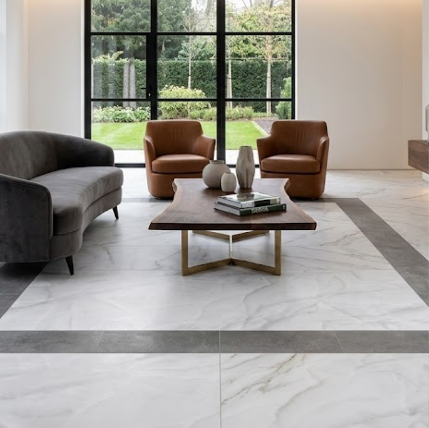 Amber Onyx White floor tile 600x1200mm with polished marble-effect finish
