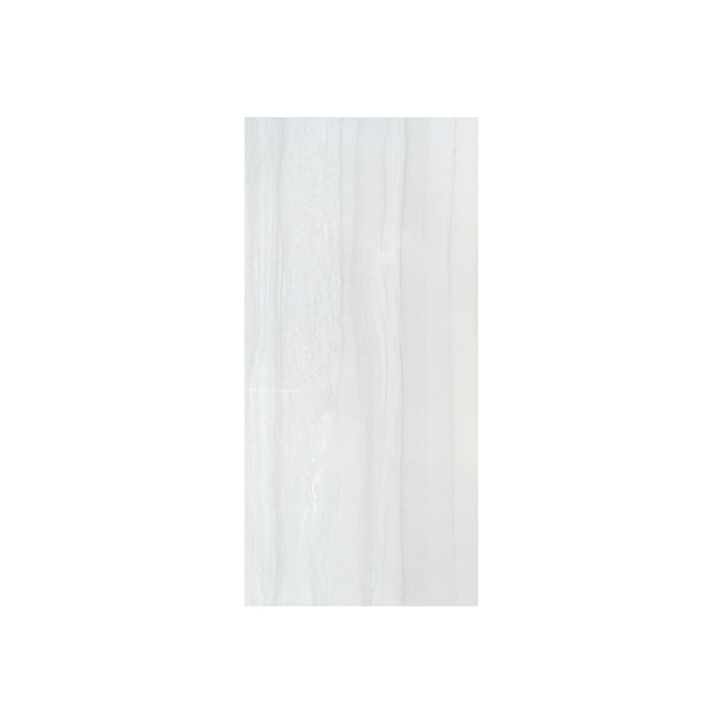 Glossy white marble effect floor tiles installed in modern bathroom interior