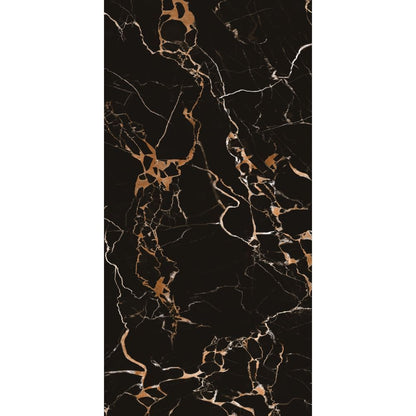 Large format Black Potro polished porcelain tile with white marble veining