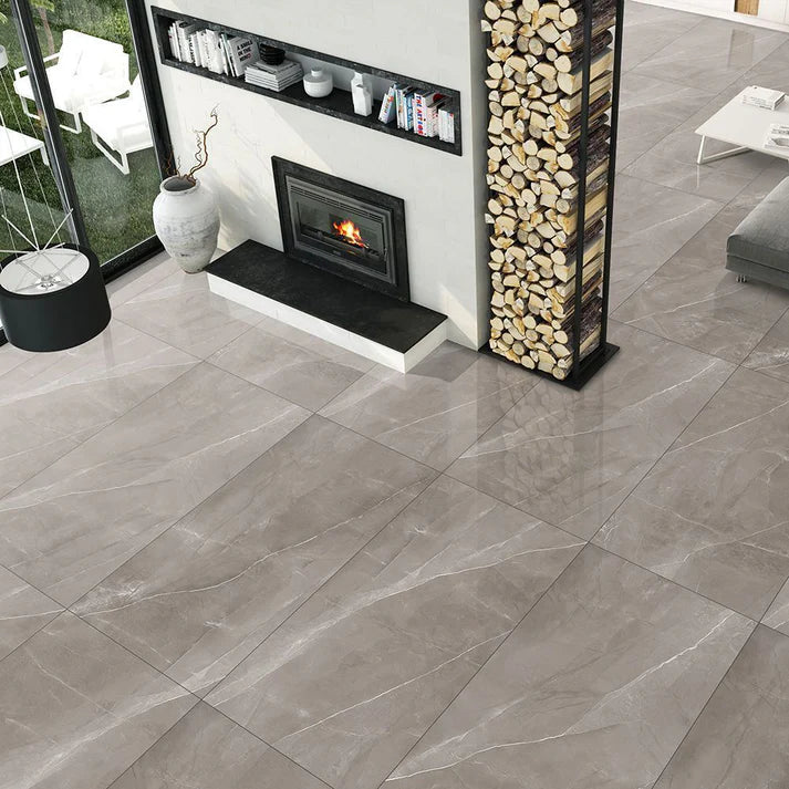 Modern bathroom featuring Brenzo Griss Glossy 30x60 tiles on walls and floors