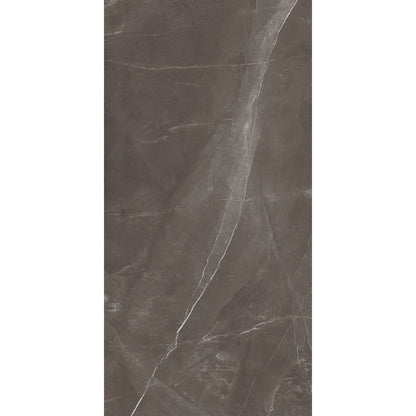 Close-up of Brenzo Nero wall tile crystal finish and marble veining.