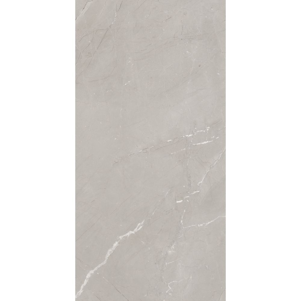 Close-up of Burberry Mid Grey Glossy 600x1200mm porcelain tile showing glossy marble-effect texture