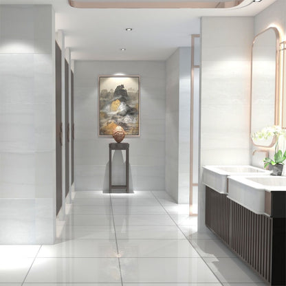 Modern bathroom interior with a sink, mirror, and decorative painting.