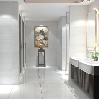 Modern bathroom interior with a sink, mirror, and decorative painting on the wall.