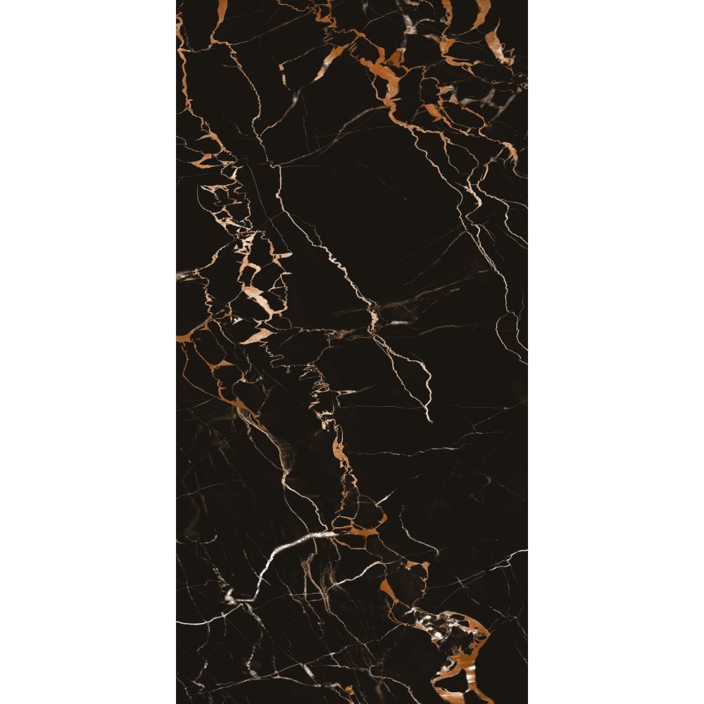 Black marble effect high gloss floor tile for modern interiors
