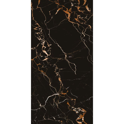 Black marble effect high gloss floor tile for modern interiors