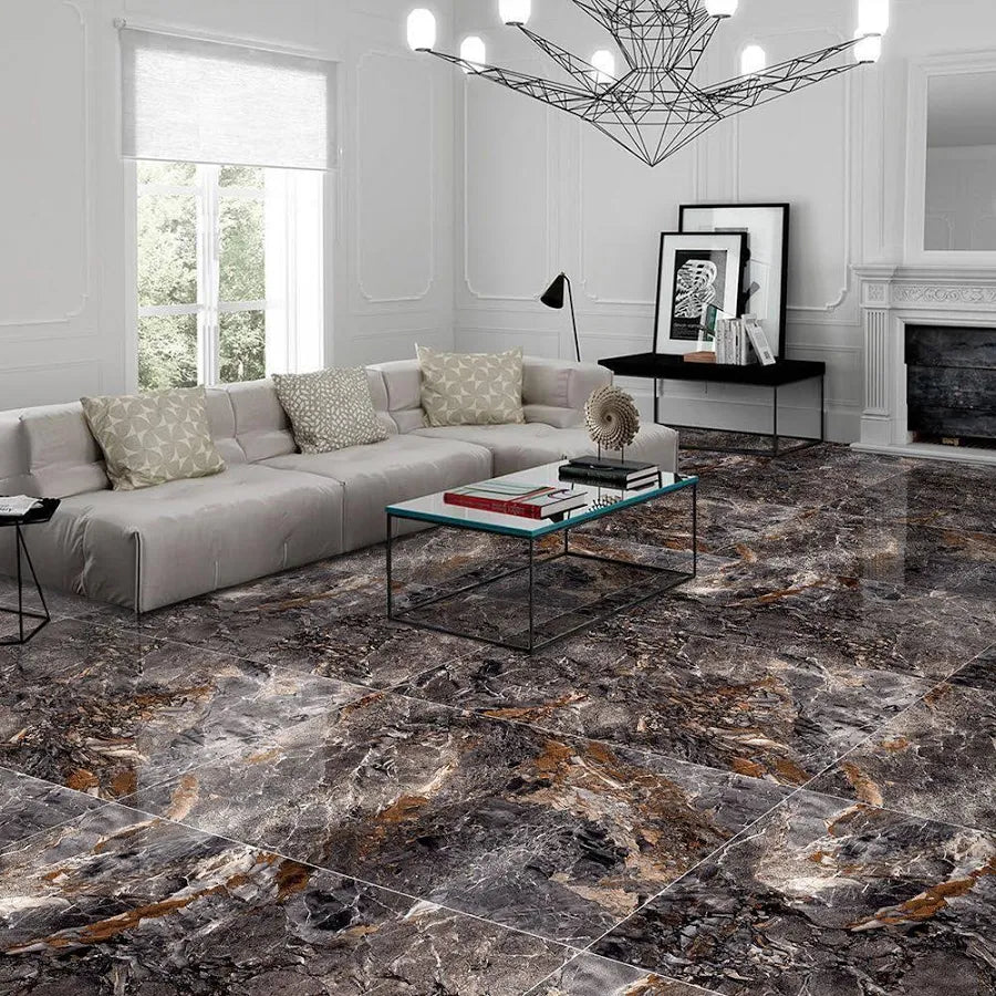 Mozart Black High Gloss Porcelain Floor Tile – 600x1200mm Large Format Tile