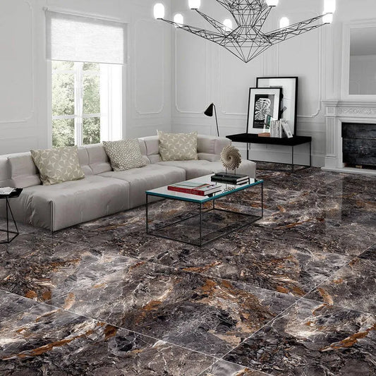 Mozart Black High Gloss Porcelain Floor Tile – 600x1200mm Large Format Tile