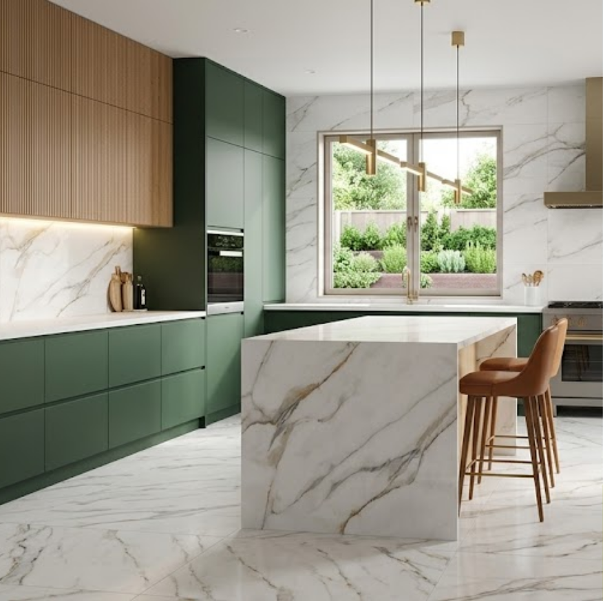 Tornado Statuario End Floor Tile 600x1200mm porcelain tile with white marble effect and grey veining