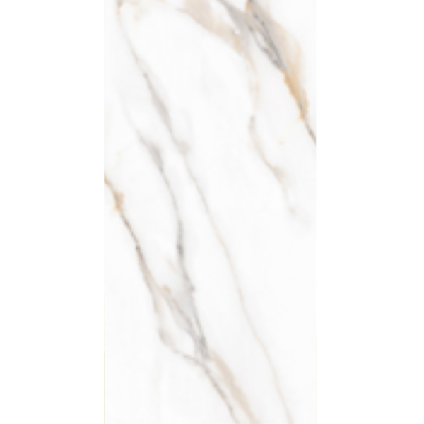 Close up detail of Statuario marble effect porcelain wall tile with grey veining