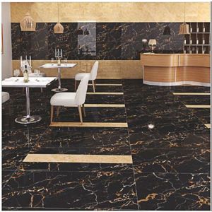 Black Potro Hi Gloss GVT Wall & Floor Tile (600x1200mm)